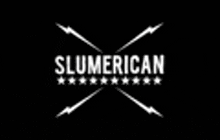 a black and white logo for a company called slumerican with lightning bolts .