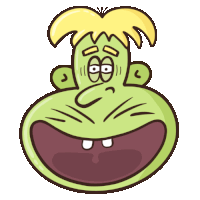 a cartoon drawing of a green monster with a large mouth