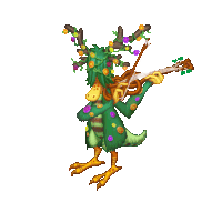 a cartoon character is playing a violin and has flowers on his head