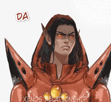 a drawing of a man with a red cape that says da