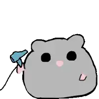 a cartoon hamster is blow drying its hair with a blow dryer