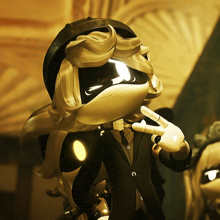a cartoon character is wearing a suit and tie and giving a middle finger