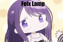 a cartoon of a girl with purple hair and the name felix lamp on it .