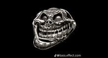 a black and white drawing of a troll face with braces on it .