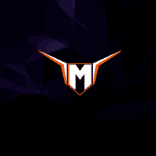 an orange and white logo with the letter m in the middle