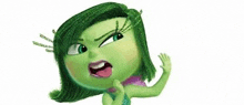 disgust from inside out is a cartoon character with green hair and a very angry face .