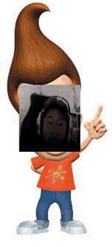 a cartoon character with a picture of a person behind his face .