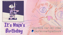 a drawing of a cat with the words it 's nala 's birthday on the bottom