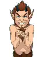 a cartoon drawing of a satyr with horns smiling