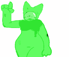 a drawing of a green cat with a thumbs up