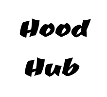 a black and white logo for a company called hood hub