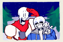 a drawing of papyrus and sans taking a picture