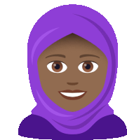 a woman wearing a purple head scarf is smiling