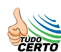 a hand is giving a thumbs up in front of a globe that says tudo certo