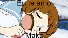 a cartoon of a girl laying on the ground with the words eu te amo mako below her