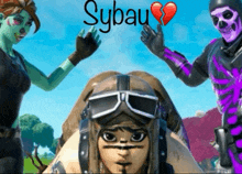 a cartoon character with a broken heart and sybau written on the bottom