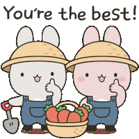 two rabbits wearing hats and overalls giving a thumbs up with the words " you 're the best " below them