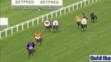 a group of horses are running on a track with a sign that says betfred