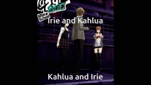 a poster for a video game called persona 5 shows a man and a girl standing next to each other .