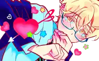 a drawing of a boy with glasses holding a pink heart