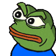 a cartoon frog with a blue shirt on is making a funny face .