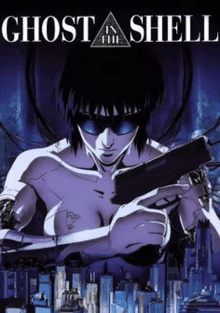 a poster for ghost in the shell , a japanese anime .