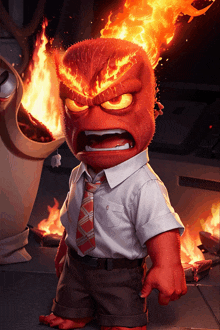 a cartoon character with flames coming out of its head