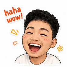 a cartoon of a man laughing with the words haha wow written above him