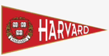 a red harvard pennant with the harvard crest on it