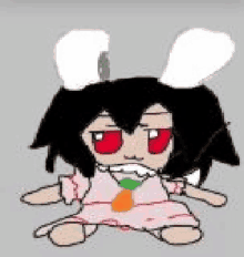 a cartoon girl with bunny ears and a carrot in her mouth is sitting down .