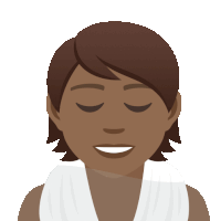 an illustration of a woman with her eyes closed and a towel around her neck