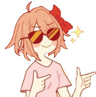a drawing of a girl wearing sunglasses pointing