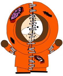 a drawing of kenny from south park with stitches coming out of his chest