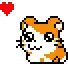 a pixel art hamster with a red heart behind it .
