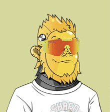 a cartoon of a monkey wearing sunglasses and a shirt that says shred