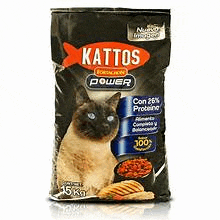 a bag of kattos power cat food with a siamese cat on it .