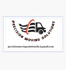 a logo for precision moving solutions shows a truck and the email address