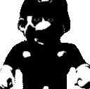 a black and white silhouette of a person wearing a mask and sunglasses .