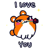 a cartoon of a hamster holding a rose with the words i love you below it