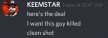 a screenshot of a discord conversation between keemstar and another person