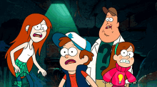 a group of cartoon characters including wendy dipper and mabel looking scared