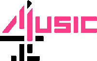 a pink and black logo for 4 music