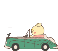 a teddy bear is driving a green car