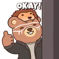 a cartoon of a teddy bear giving a thumbs up with the word okay written above him