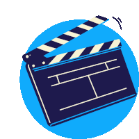 an illustration of a clapper board on a blue circle