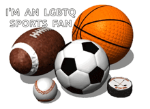 a group of sports balls with the words i 'm an lgbtq sports fan written above them