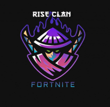 a logo for rise clan fortnite with a purple samurai on a black background