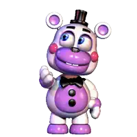 a purple and white teddy bear with a top hat and a bow tie
