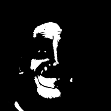 a black and white drawing of a man 's face with a smile