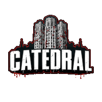 a logo for a game called catedral with a castle in the background